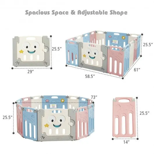 14-Panel Foldable Baby Playpen Kids Activity Centre-Multicolor