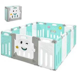 16-Panel Foldable Baby Playpen Kids Activity Centre-Green