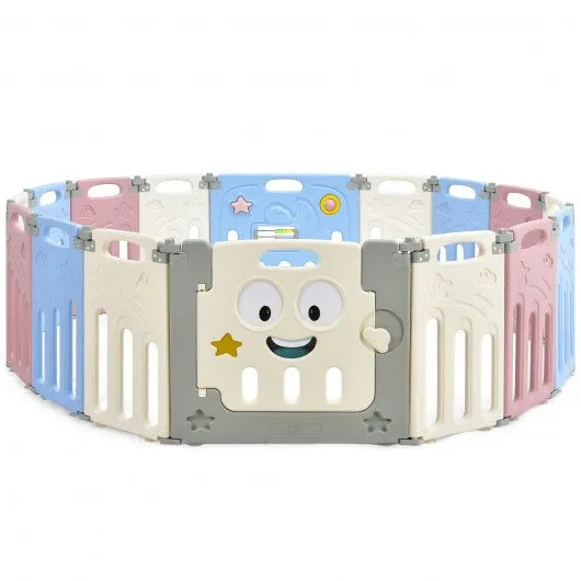 16-Panel Foldable Baby Playpen Kids Activity Centre-Multicolor