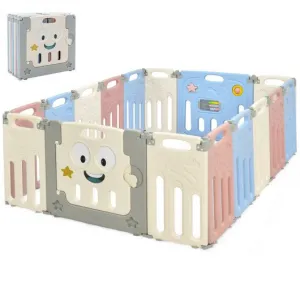 16-Panel Foldable Baby Playpen Kids Activity Centre-Multicolor