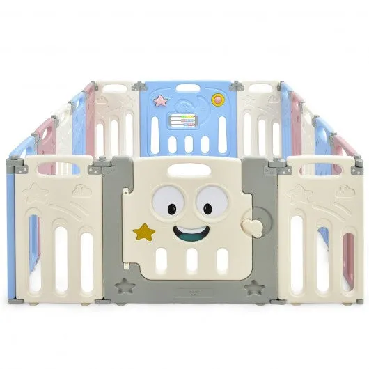 16-Panel Foldable Baby Playpen Kids Activity Centre-Multicolor