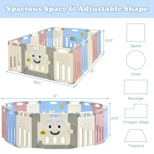 16-Panel Foldable Baby Playpen Kids Activity Centre-Multicolor