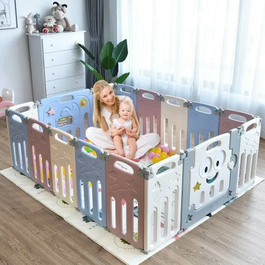 16-Panel Foldable Baby Playpen Kids Activity Centre-Multicolor