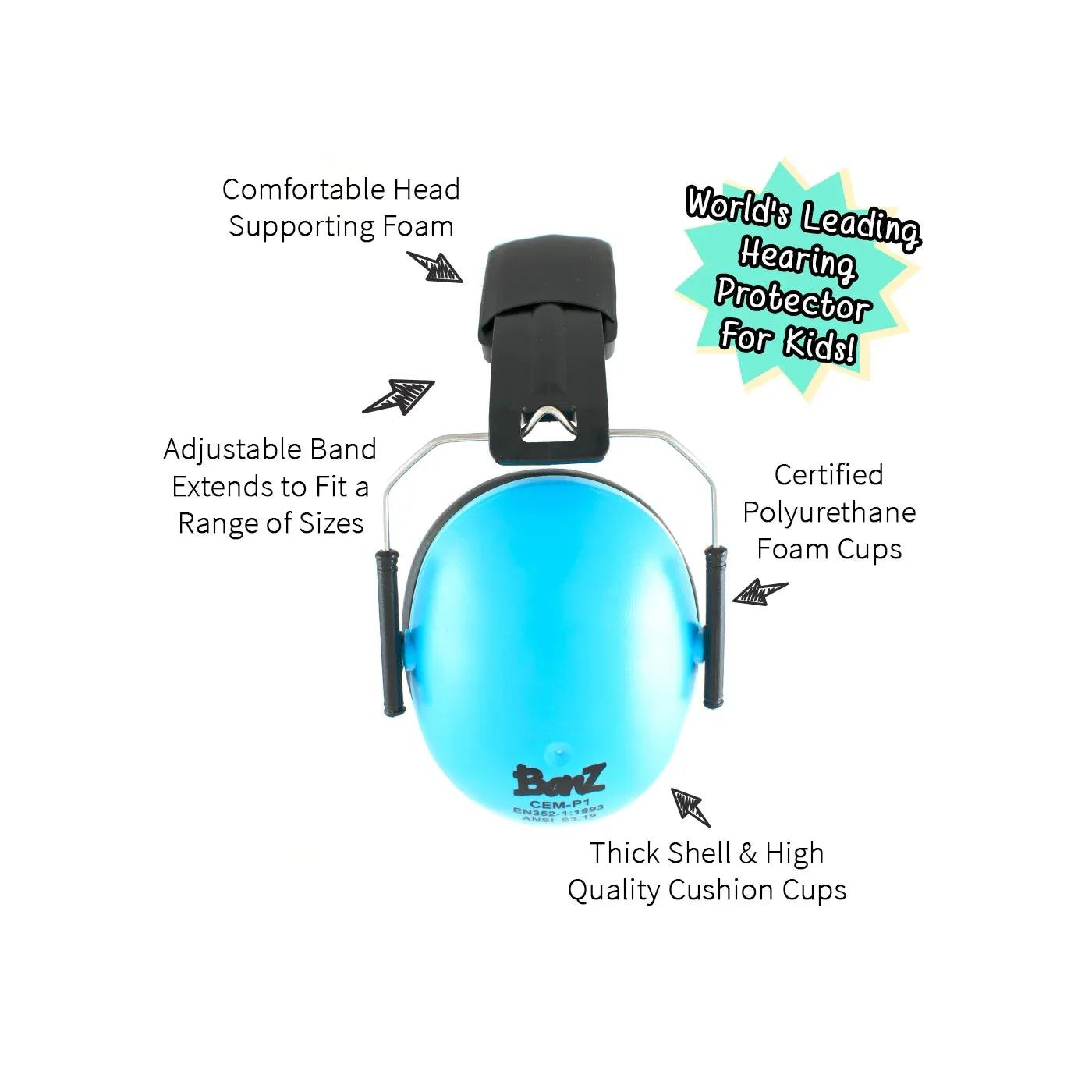 Banz Sky Blue Kids Hearing Protection Earmuffs