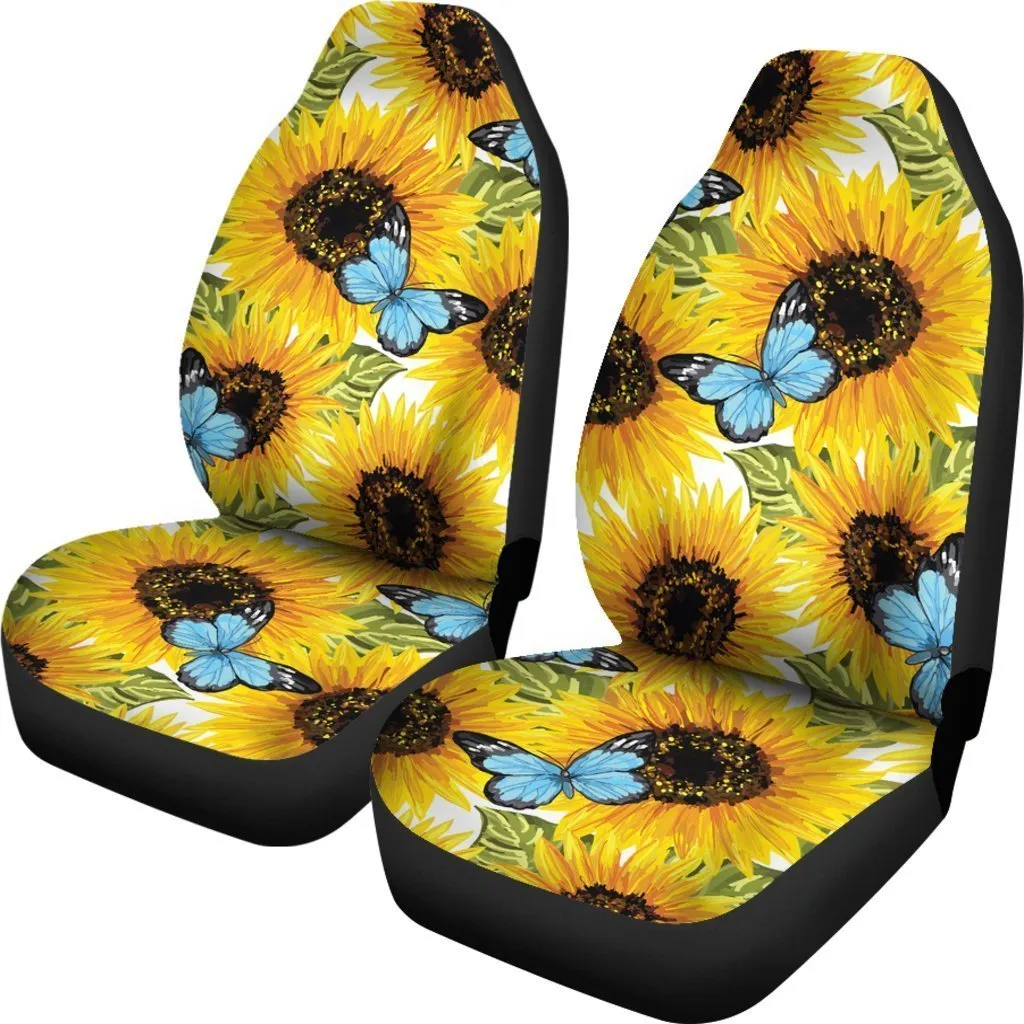 Blue Butterfly Sunflower Pattern Print Universal Fit Car Seat Covers