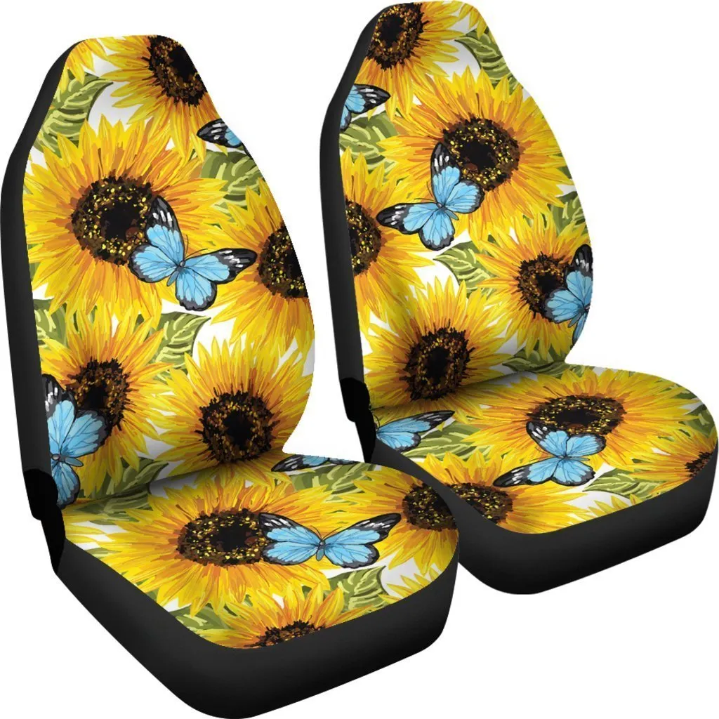 Blue Butterfly Sunflower Pattern Print Universal Fit Car Seat Covers