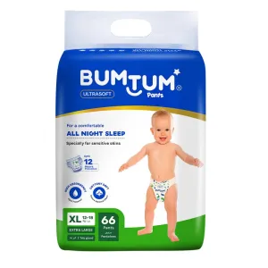 Bumtum Baby Diaper Pants, XL Size, 66 Count, Double Layer Leakage Protection Infused With Aloe Vera, Cottony Soft High Absorb Technology