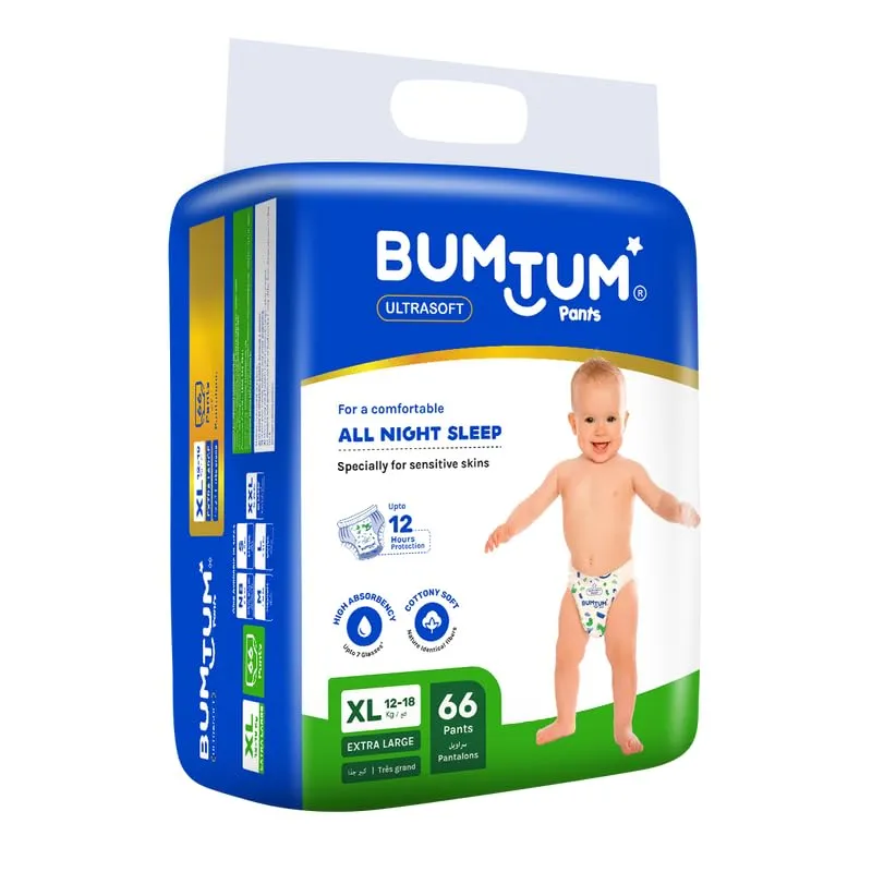 Bumtum Baby Diaper Pants, XL Size, 66 Count, Double Layer Leakage Protection Infused With Aloe Vera, Cottony Soft High Absorb Technology