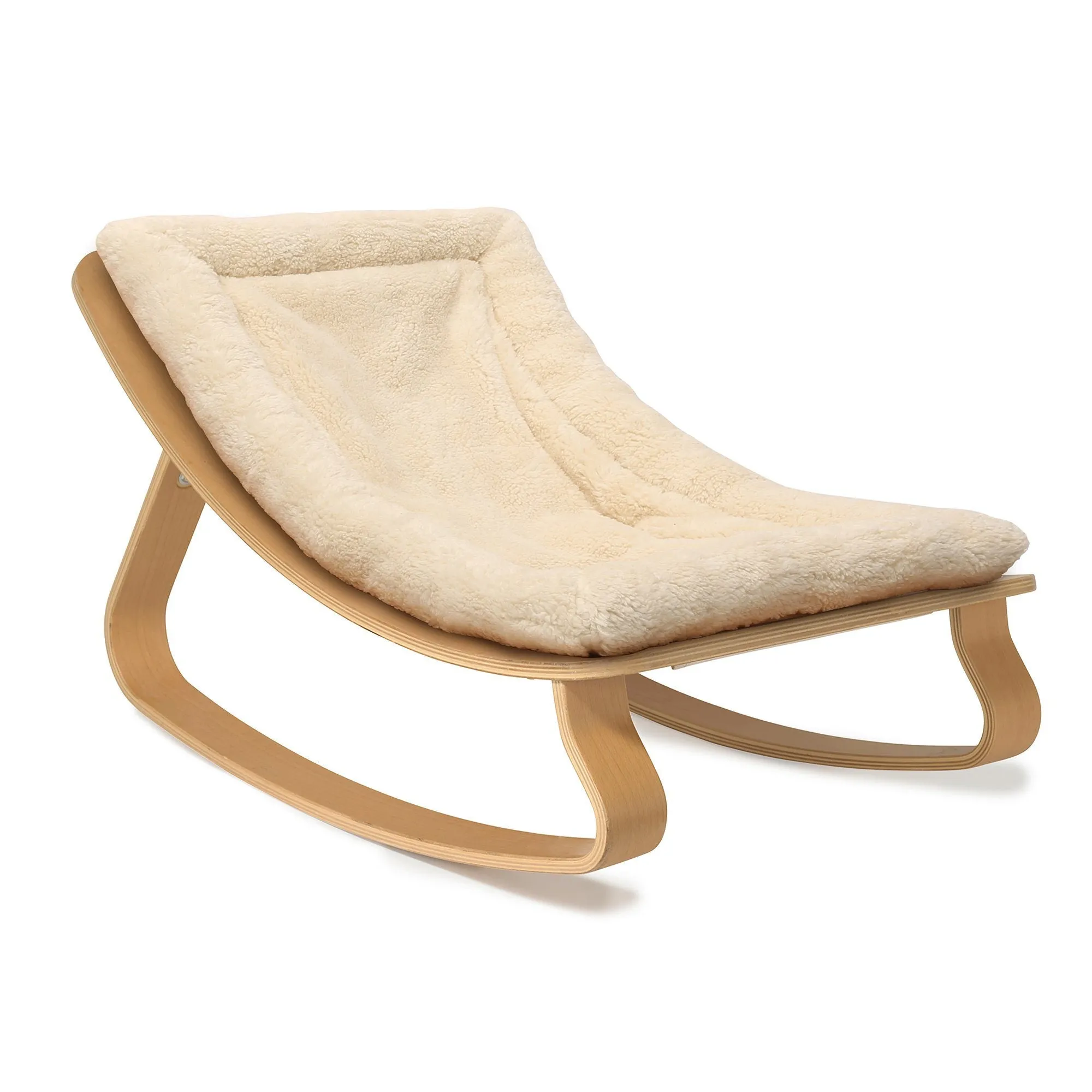 Charlie Crane LEVO Baby Rocker - Beech with Fur Milk Cushion