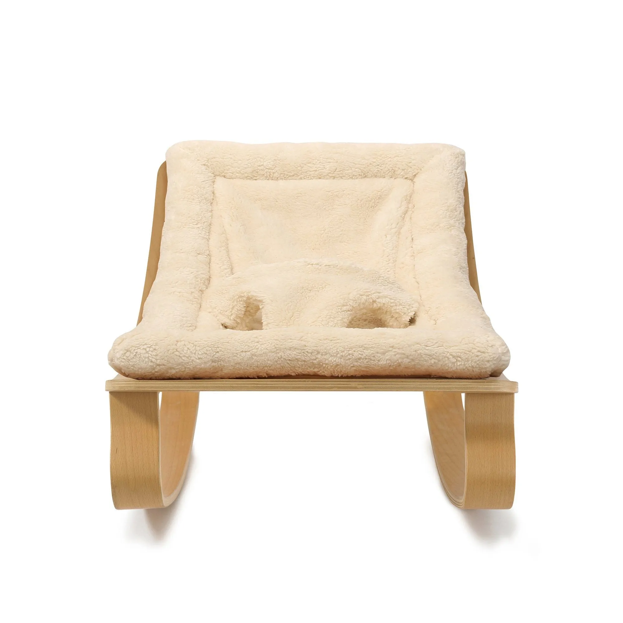 Charlie Crane LEVO Baby Rocker - Beech with Fur Milk Cushion