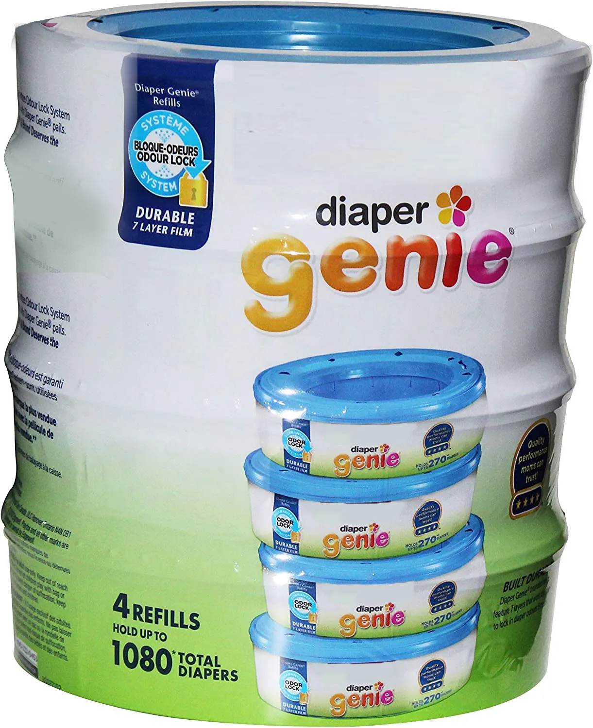 Diaper Genie Diaper Pail Refills, Unscented Pack Of 4 x 270-1080 Count