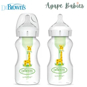 Dr Brown's 9oz/270 mL PP Wide-Neck Anti-Colic Options  Baby Bottle, w/L2 Nipple, Giraffe, 2-pack