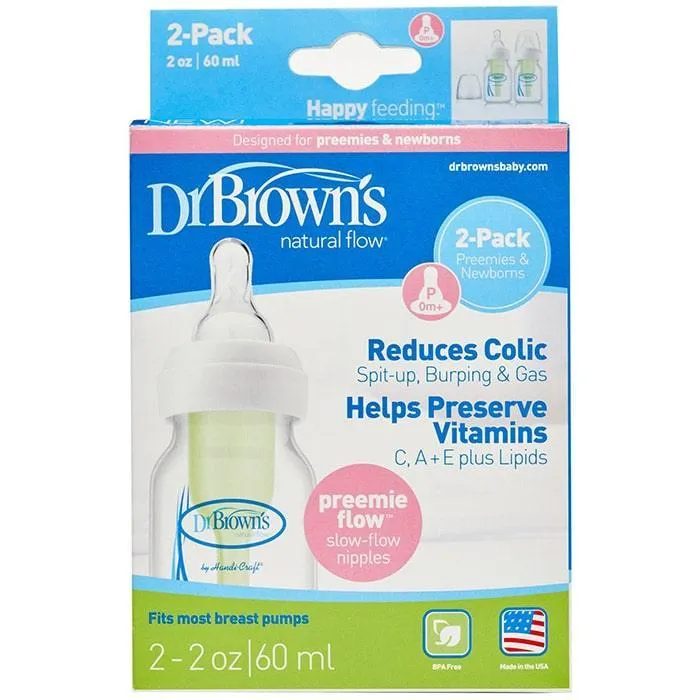 Dr. Brown's Anti-colic 2oz/60ml Preemies & Newborn Bottles - 2 Pack