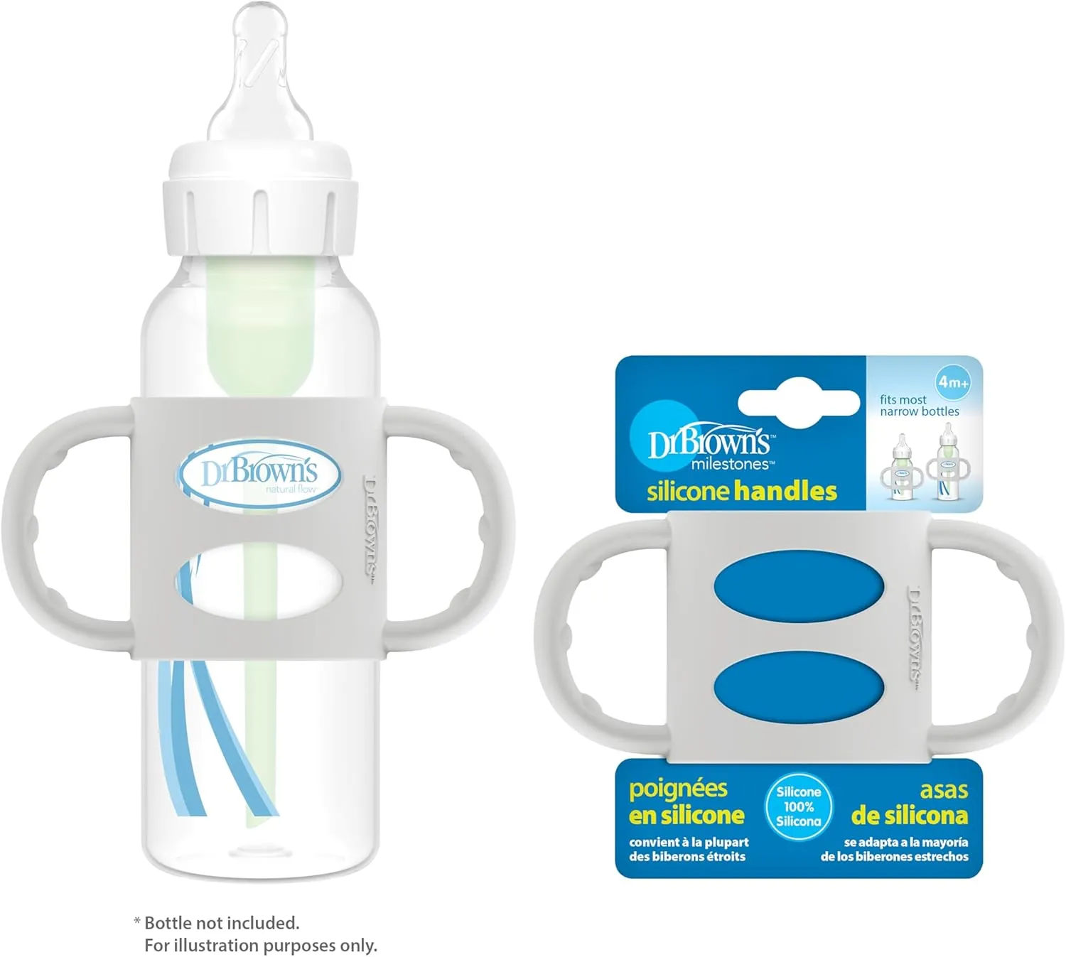 Dr. Brown’s Replacement Silicone Handles for Milestones Sippy Cups or Standard Norrow Bottles - Grey