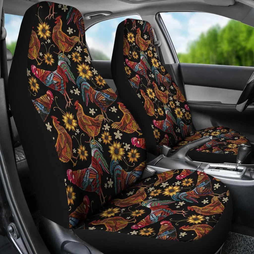 Farm Chicken Hen Flower Pattern Print Seat Cover Car Seat Covers Set 2 Pc, Car Accessories Car Mats