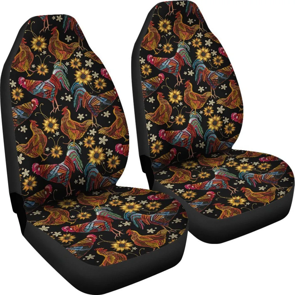 Farm Chicken Hen Flower Pattern Print Seat Cover Car Seat Covers Set 2 Pc, Car Accessories Car Mats