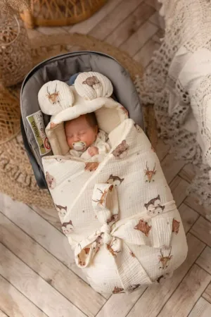 Handmade Car Seat Blanket - 100% Muslin Cotton - Forest Friends