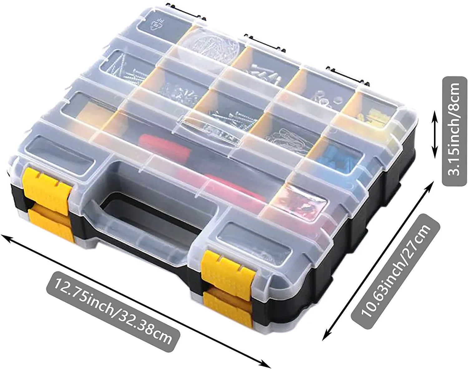 ITEM# 0097   Tools Organizer Box Small Parts Storage Box 34-Compartment Double Side Hardware Organizers with Removable Plastic Dividers for Screws, Nuts, Nails, Bolts