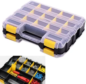 ITEM# 0097   Tools Organizer Box Small Parts Storage Box 34-Compartment Double Side Hardware Organizers with Removable Plastic Dividers for Screws, Nuts, Nails, Bolts