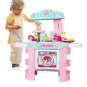 Kids Pretend Role Play Baby Doll Bath Table Nursery Care Playset Toy, Pink