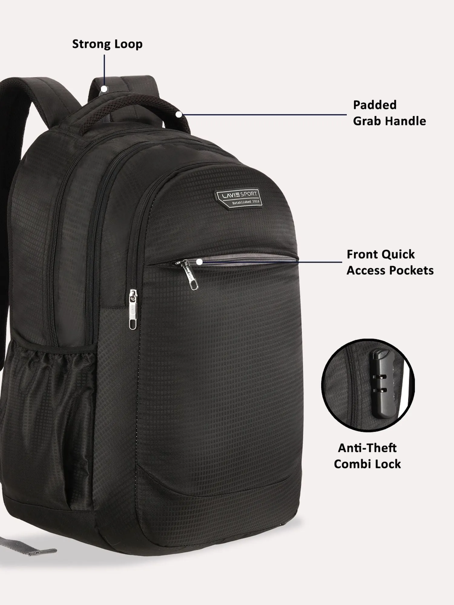 Lavie Sport Graphene 32L Laptop Backpack For Men & Women Black