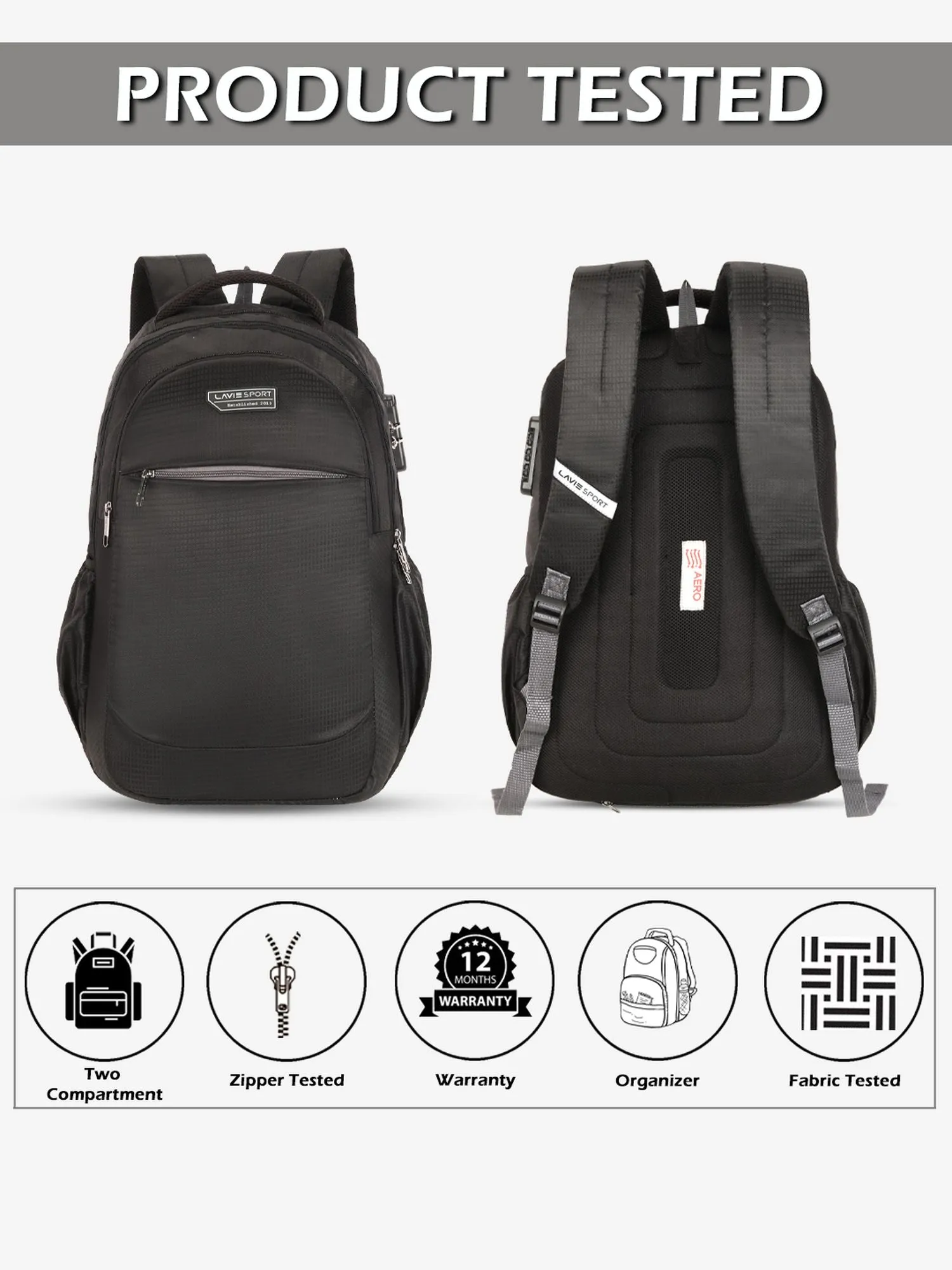 Lavie Sport Graphene 32L Laptop Backpack For Men & Women Black