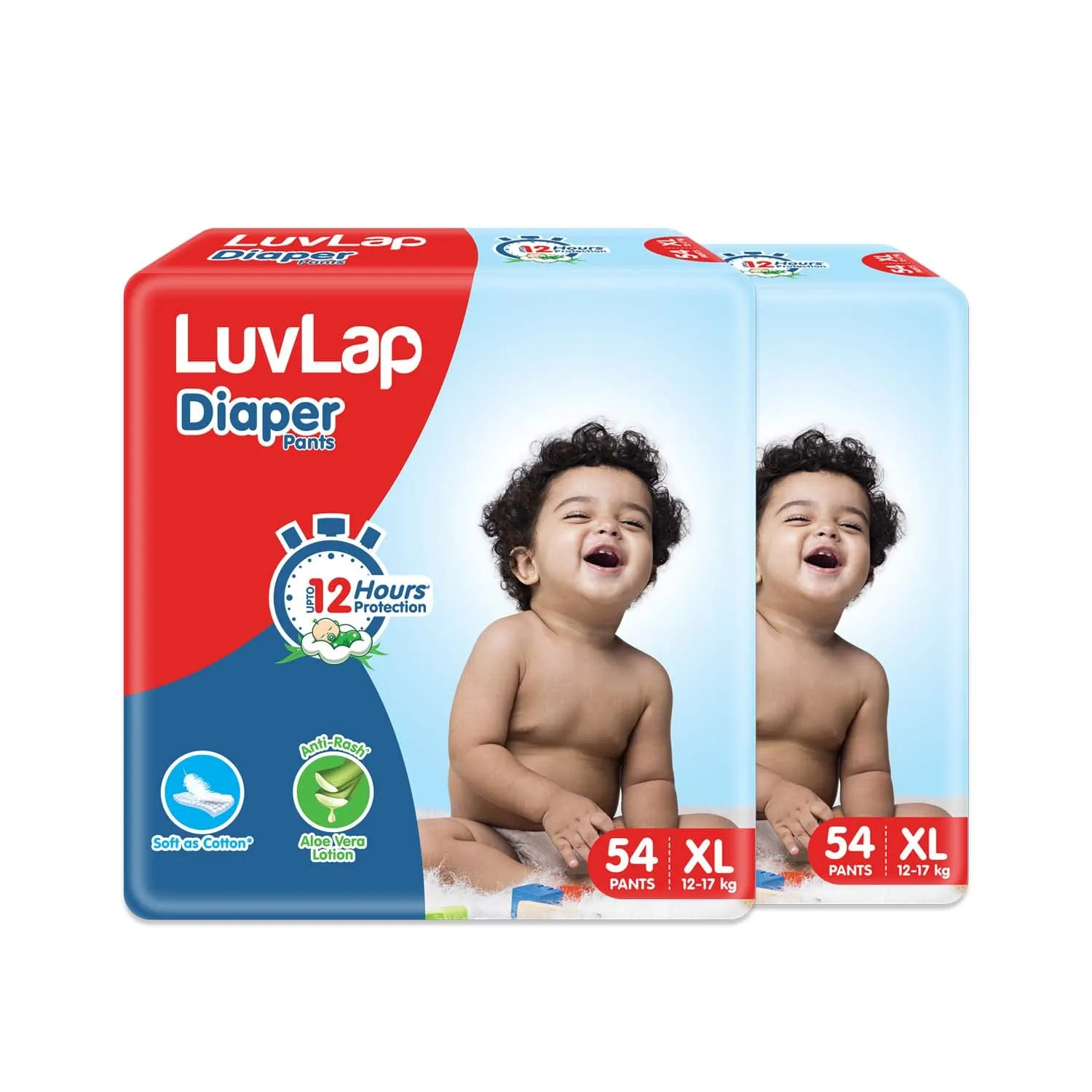 LuvLap Pant Style Baby Diapers, Extra Large (XL) For babies of 12 to 17Kg, Pack of 2 (54 Pants x 2 = 108 Pants),with Aloe Vera Lotion for rash protection, with upto 12hr protection, Diapers