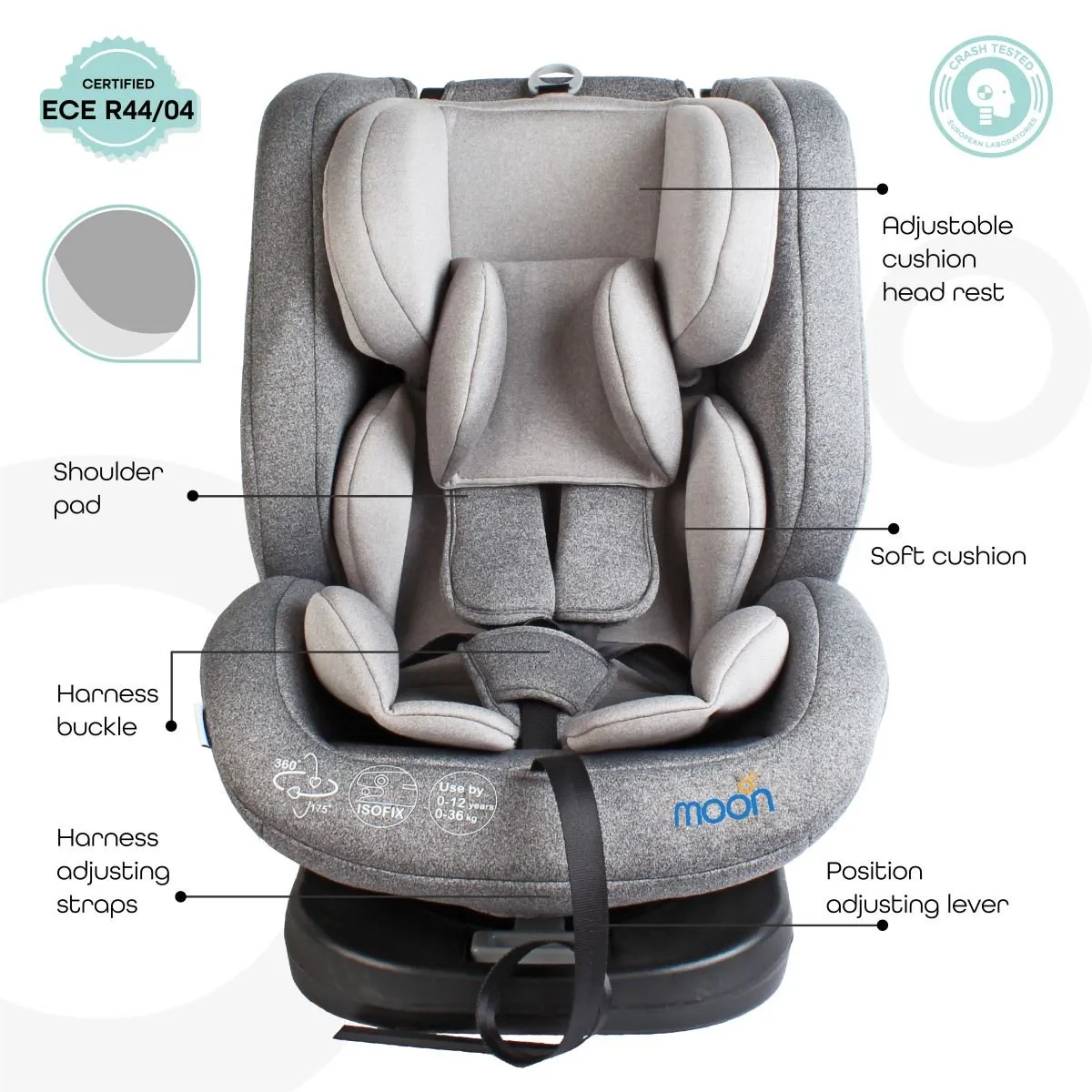 Moon Rover Car Seat Grey Birth to 12 Years