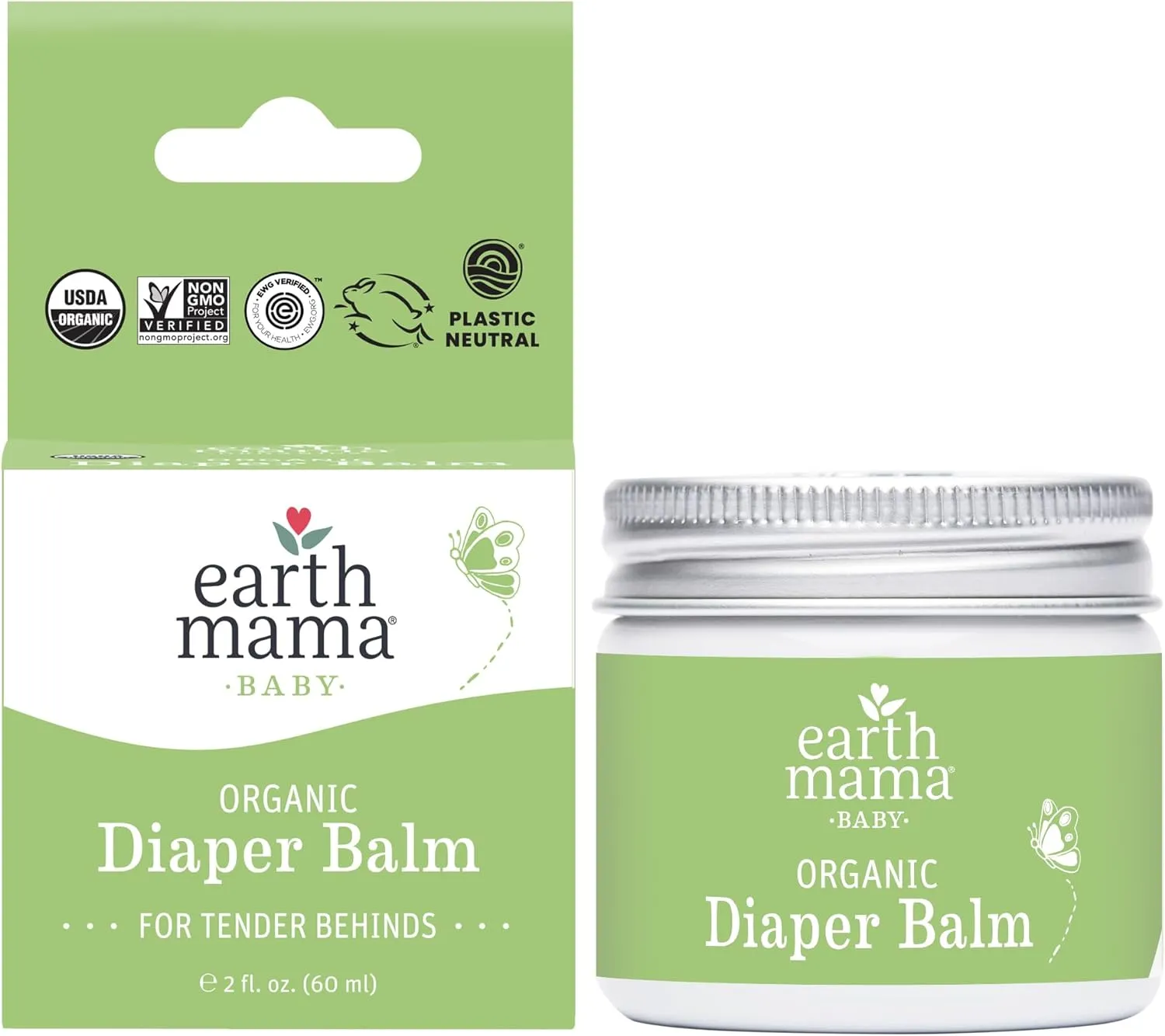 Organic Diaper Balm Cream for Baby, EWG Verified, Petroleum & Artificial Fragrance-Free with Calendula for Sensitive Skin