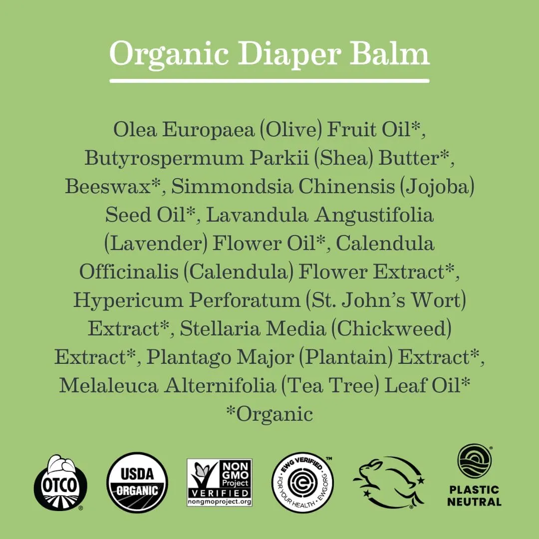 Organic Diaper Balm Cream for Baby, EWG Verified, Petroleum & Artificial Fragrance-Free with Calendula for Sensitive Skin