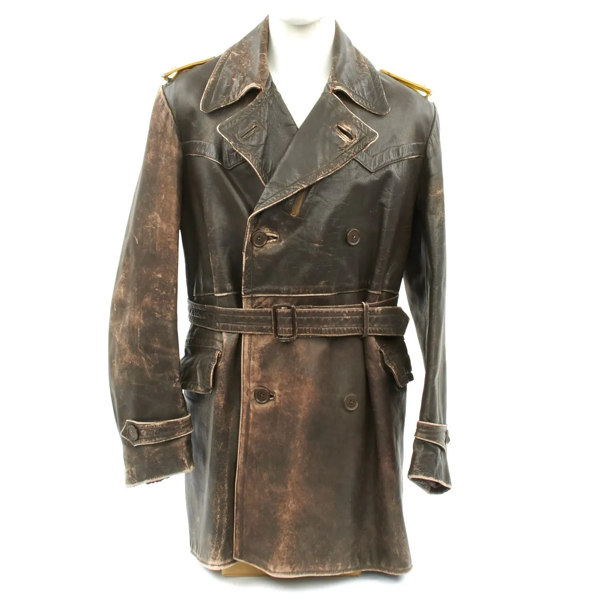 Original German WWII Luftwaffe Officer Oberleutnant Leather Overcoat