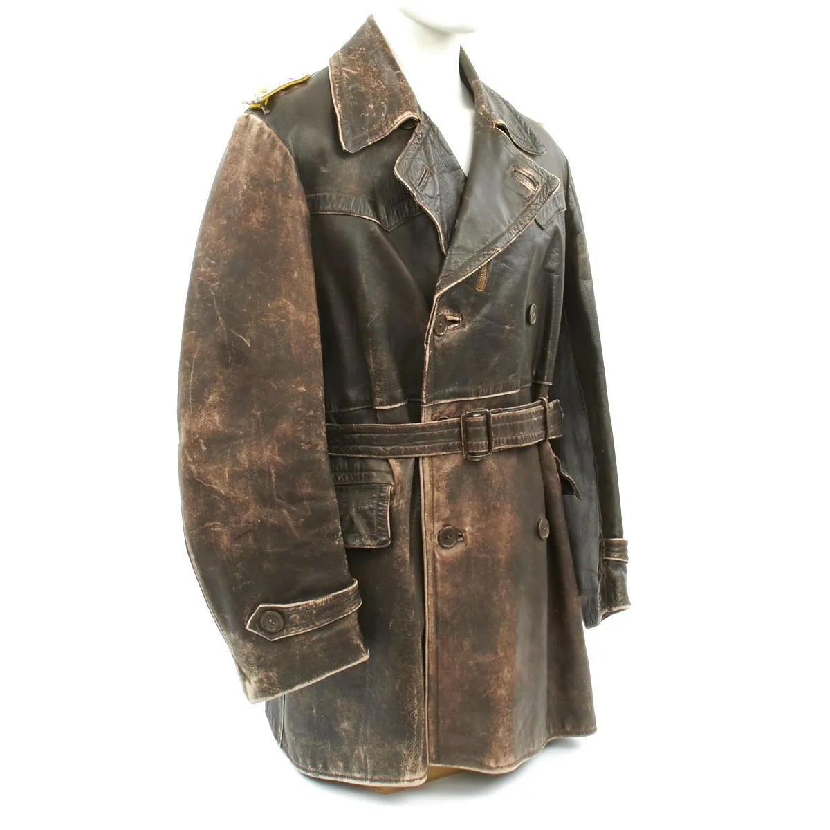 Original German WWII Luftwaffe Officer Oberleutnant Leather Overcoat