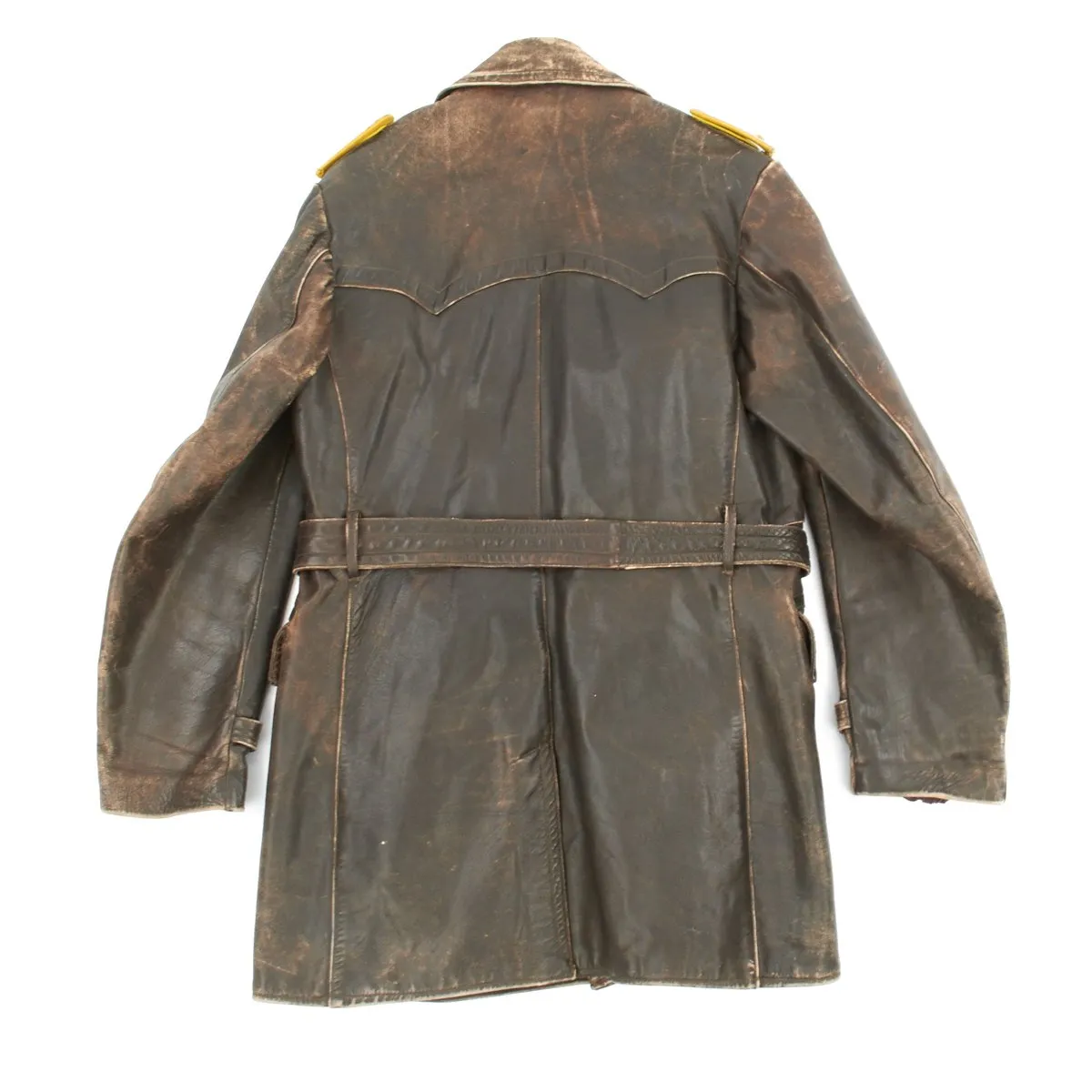 Original German WWII Luftwaffe Officer Oberleutnant Leather Overcoat