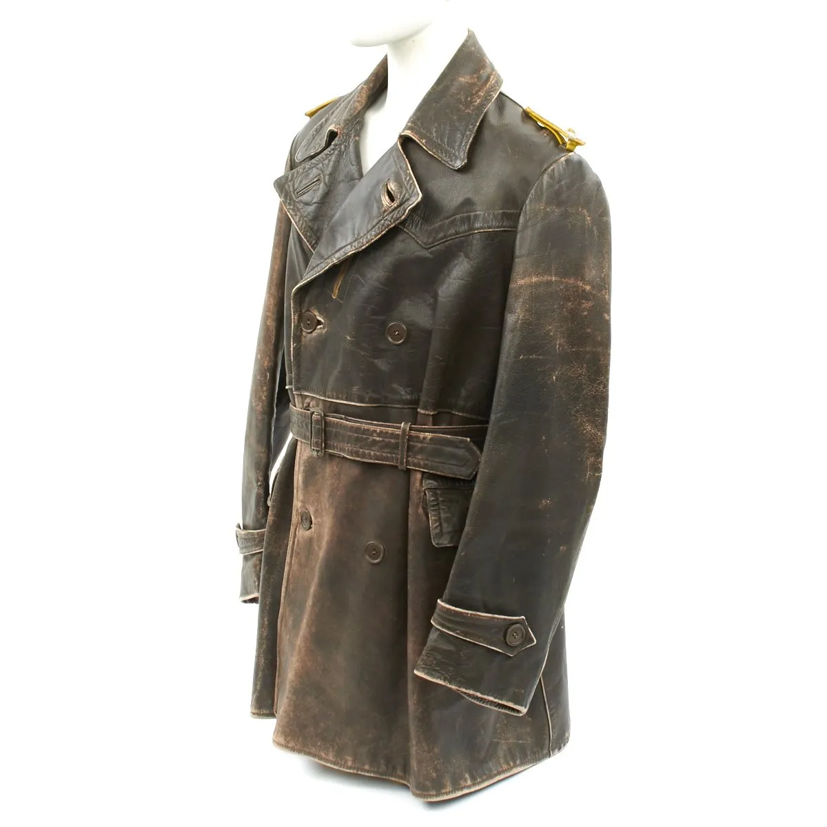 Original German WWII Luftwaffe Officer Oberleutnant Leather Overcoat