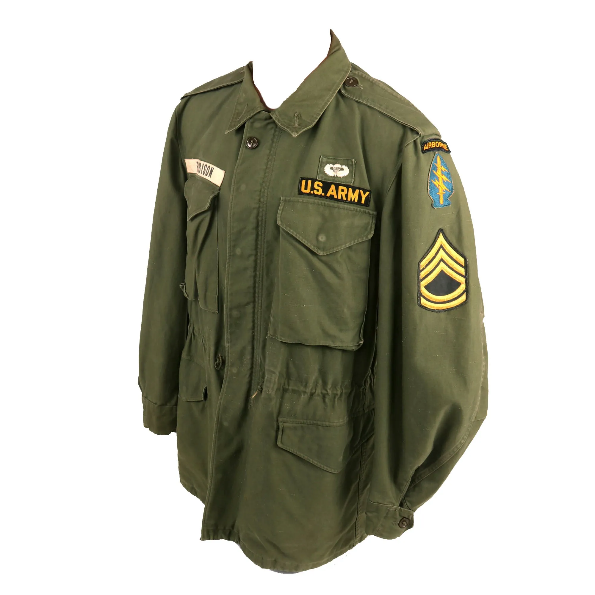 Original U.S. Vietnam War M1951 1st Special Forces (Airborne) Field Jacket with Period Applied Insignia - Paratrooper’s Wings