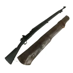 Original U.S. WWI Cavalry M1904 Rifle Saddle Scabbard For 1903 Springfield With Fort Sill Training Support Center Rifle Trainer