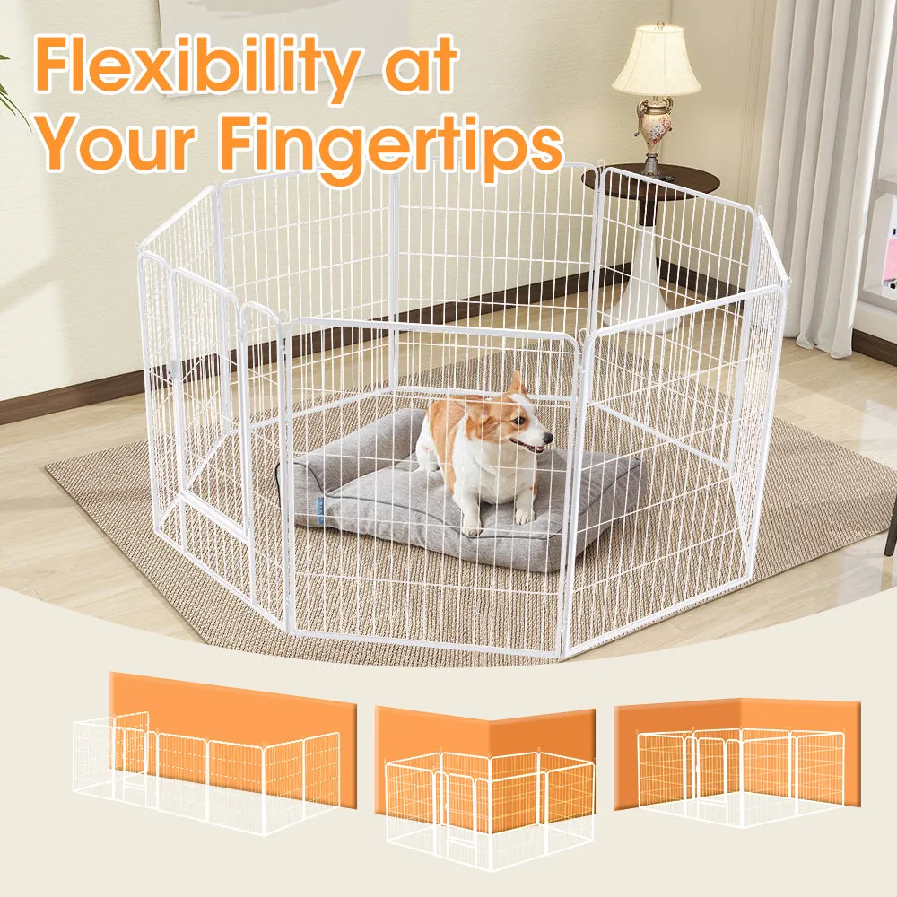 Petzly Dog Playpen Puppy Exercise Cage Pet Cage Enclosure 8 Panel 80x100CM White