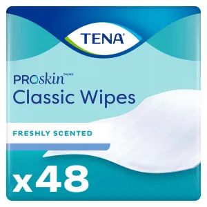 TENA ProSkin Classic Washcloth, Premoistened Wipe, Scented, 48 Count