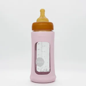 Wide Neck Baby Glass Bottle with Sleeve (250ML/8.5oz) - Powder Pink