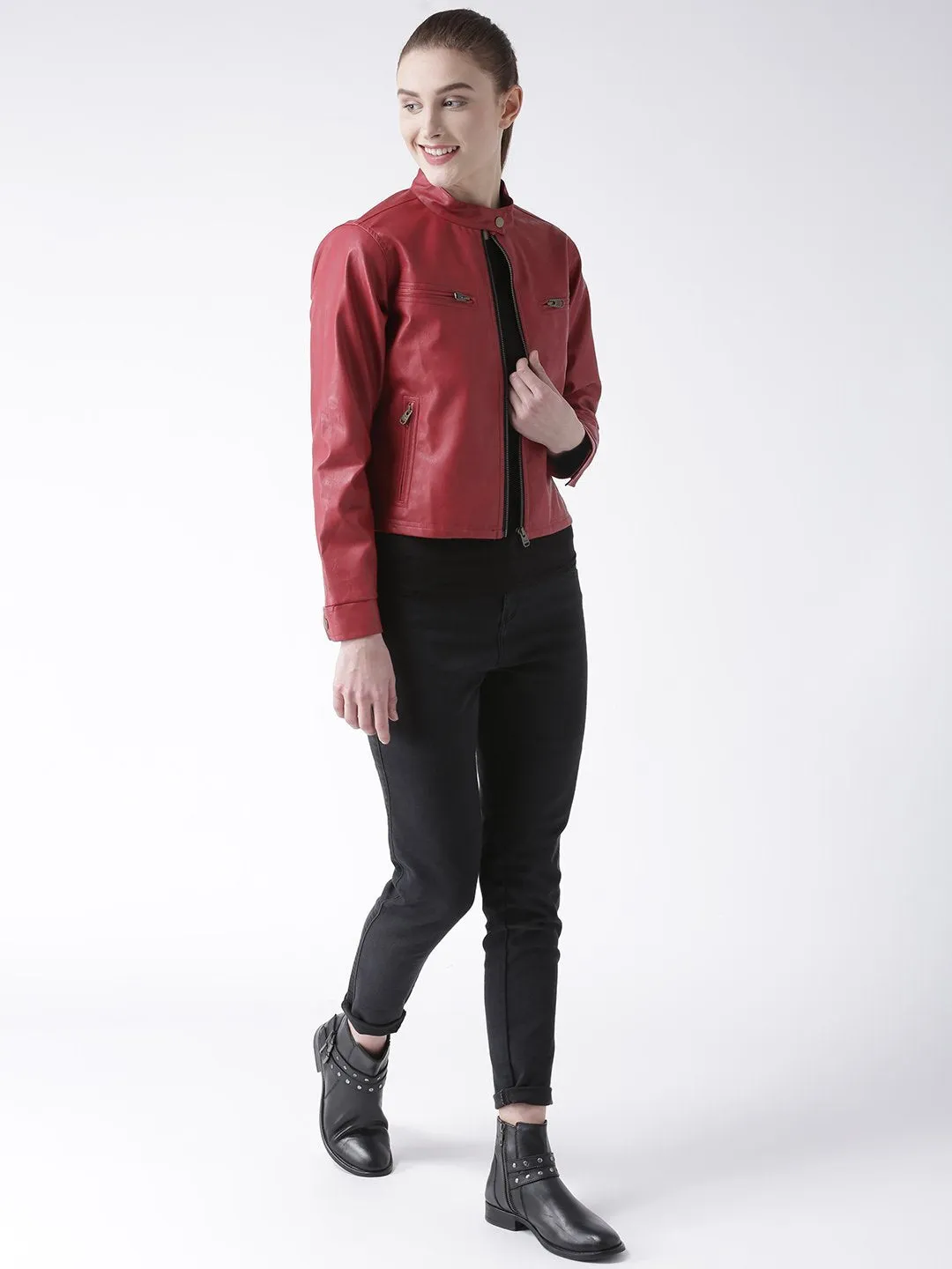 Women Casual Long Sleeve  Red Winter Jacket