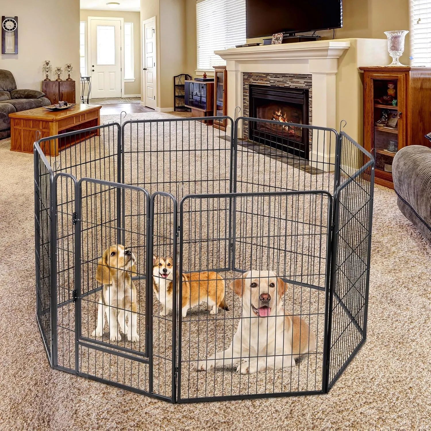 ZENY™ Dog Playpen Indoor Pet Dog Fence 8 Panels 40" Height Metal Dog Pen Outdoor Pet Puppy Exercise Pen with Doors for Medium Large Dogs