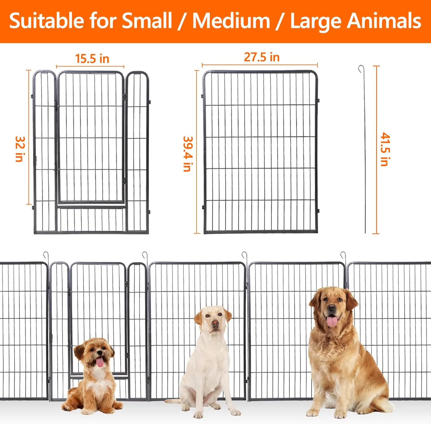 ZENY™ Dog Playpen Indoor Pet Dog Fence 8 Panels 40" Height Metal Dog Pen Outdoor Pet Puppy Exercise Pen with Doors for Medium Large Dogs